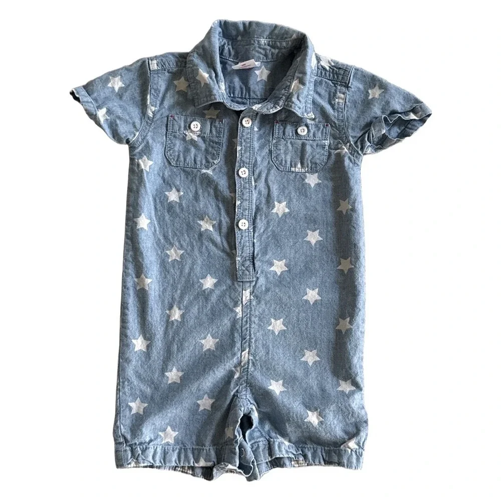 Carter's Dinosaur Hooded Romper & Way to Celebrate Star Denim Romper Lot 18M